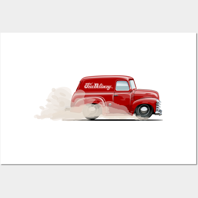 Cartoon retro delivery van Wall Art by Mechanik